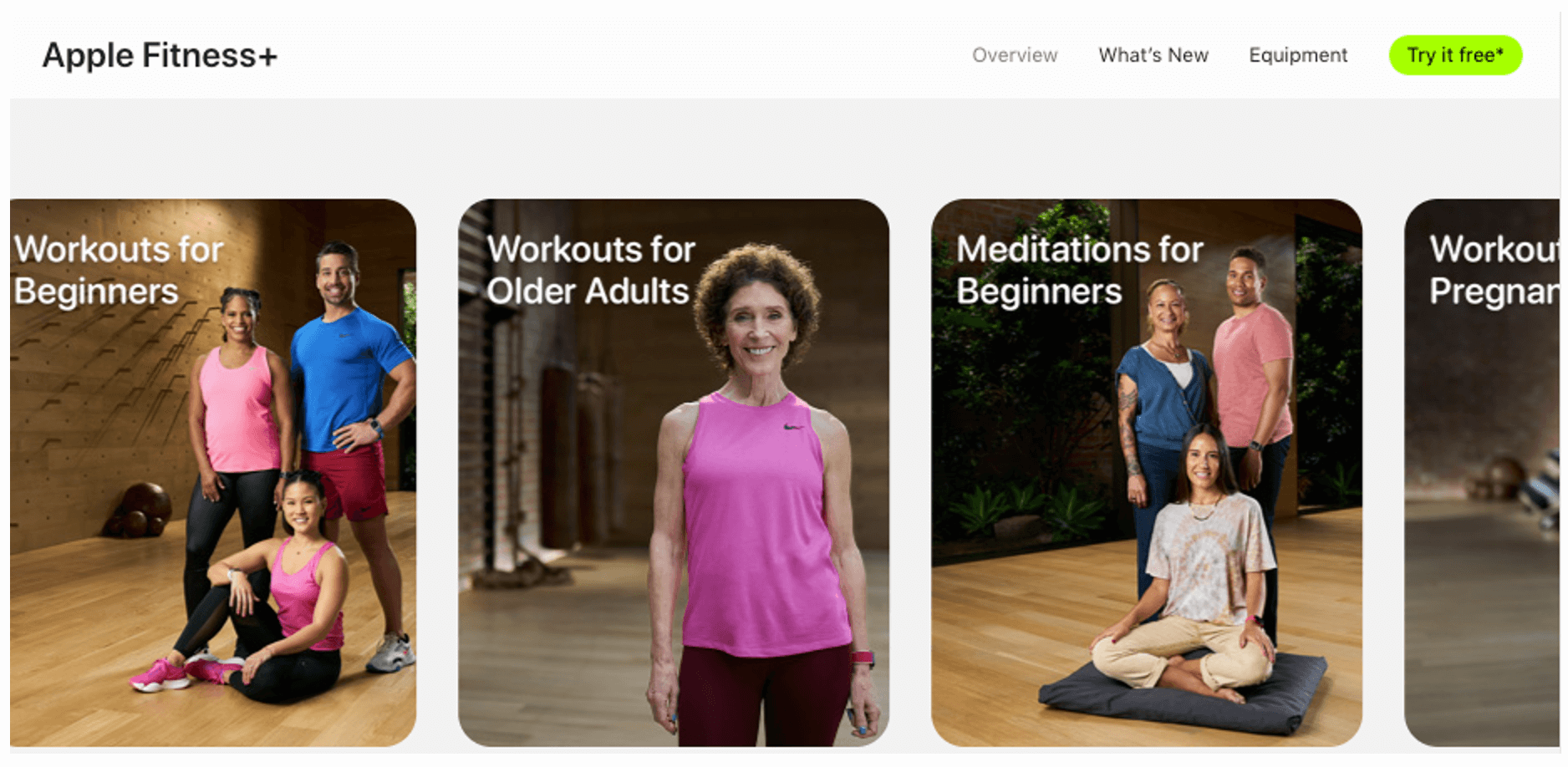 apple fitness+ content for diverse audiences, old adults, beginners, pregnant