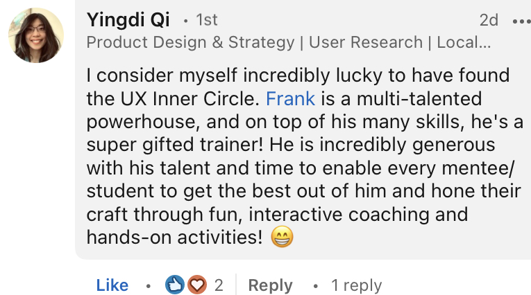 UX Inner circle testimonial