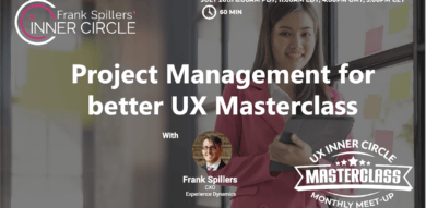 Project management for better UX masterclass slide cover woman in background