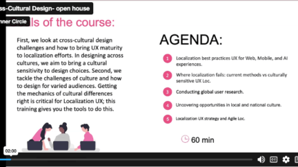 Cross-Cultural Design intensive open house- video snap of agenda